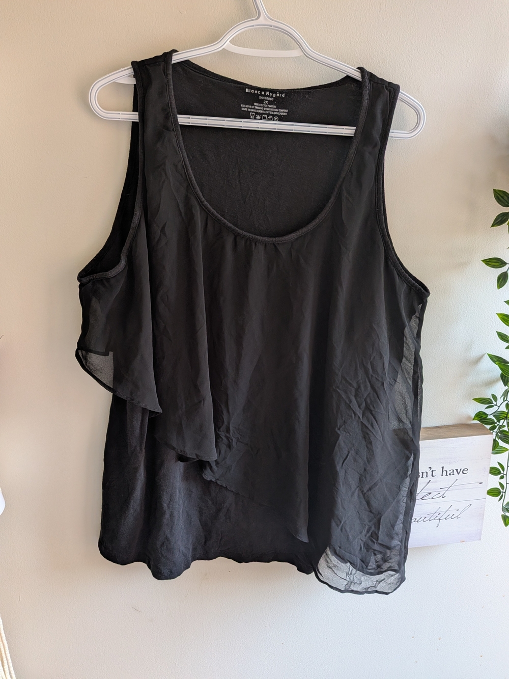 Bianca Nygard Plus Size Black Layered Chiffon Ruffle 100% Cotton Top